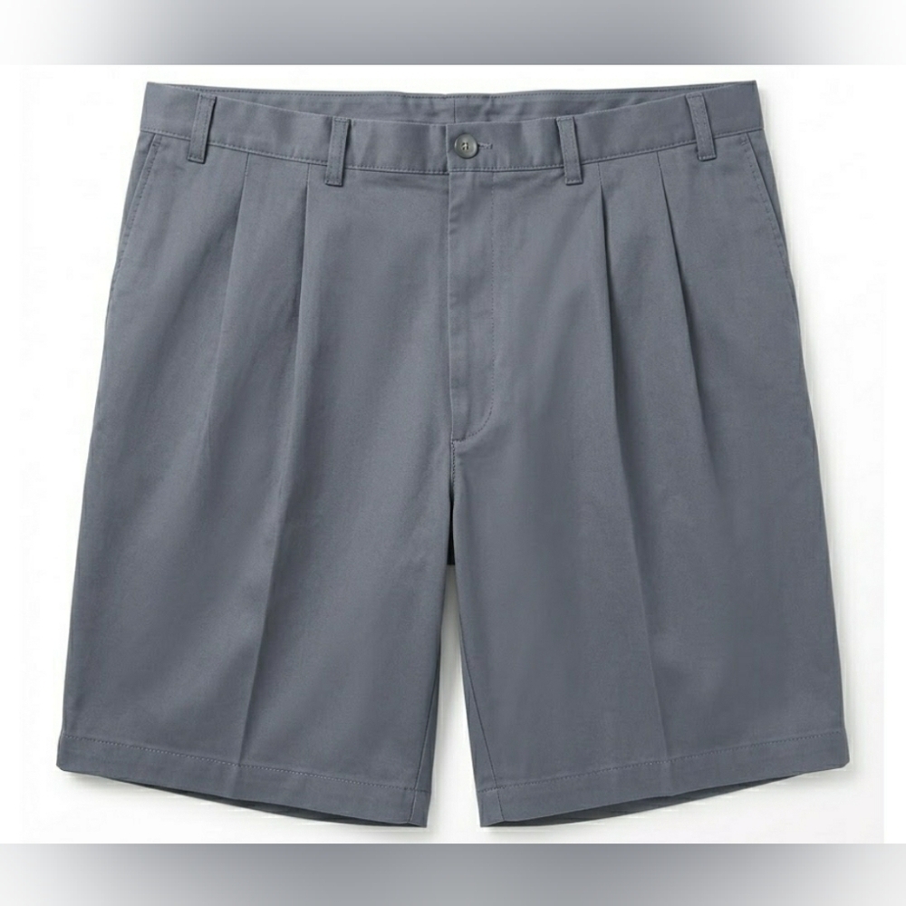 Casual Shorts 44 Gray Big Men Cotton Twill Stretch Work Play Chino Pleated New